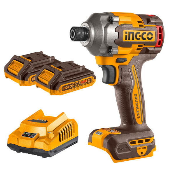 INGCO Akkus ütvecsavarozó 1/4" 285 Nm szénkefe nélküli 20 V (2 x 2,0 Ah akku + töltő)