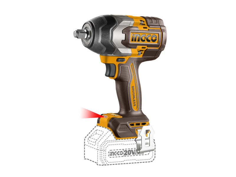INGCO Akkus ütvecsavarozó 1/2" 850 Nm szénkefe nélküli 20 V (akku és töltő nélkül)